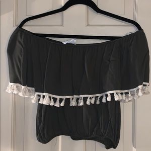 Forest green off the shoulder crop top